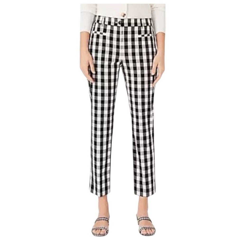 Ann Taylor Women's Curvy Gingham Cropped Pants Black White Check Size 16 Preppy